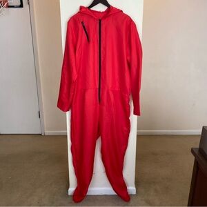 Red Zipper Jumpsuit Hooded Costume Squid Games Guard Men’s 2XL Bank Robber